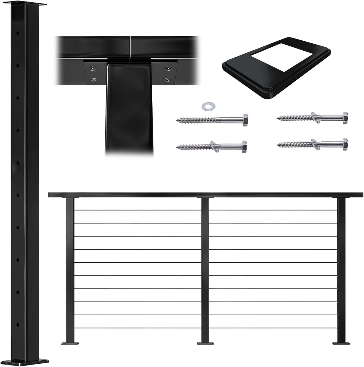 36x2x2 Stainless Steel Black Powder Coated Pre-Drilled Posts Pack of 2 W117