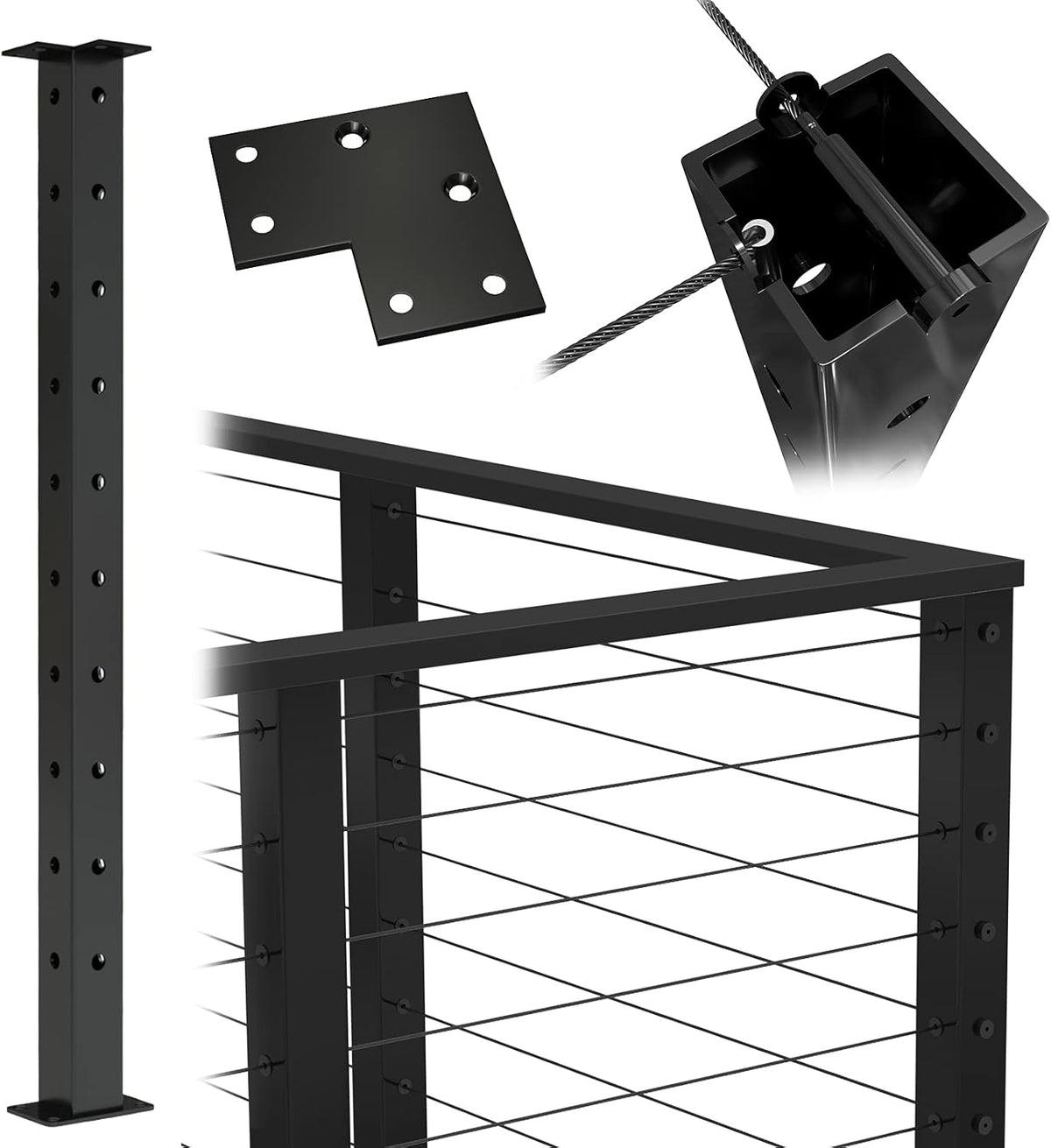 36x2x2 Stainless Steel Black Powder Coated Pre-Drilled Posts Pack of 2 W117