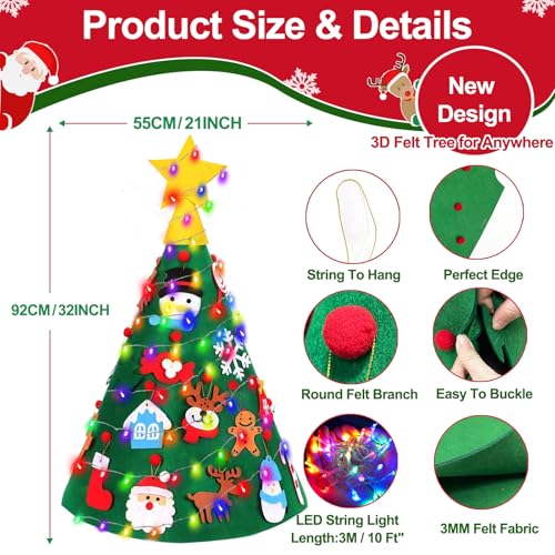 3D DIY Felt Christmas Tree with 20 Hanging Ornaments V7377
