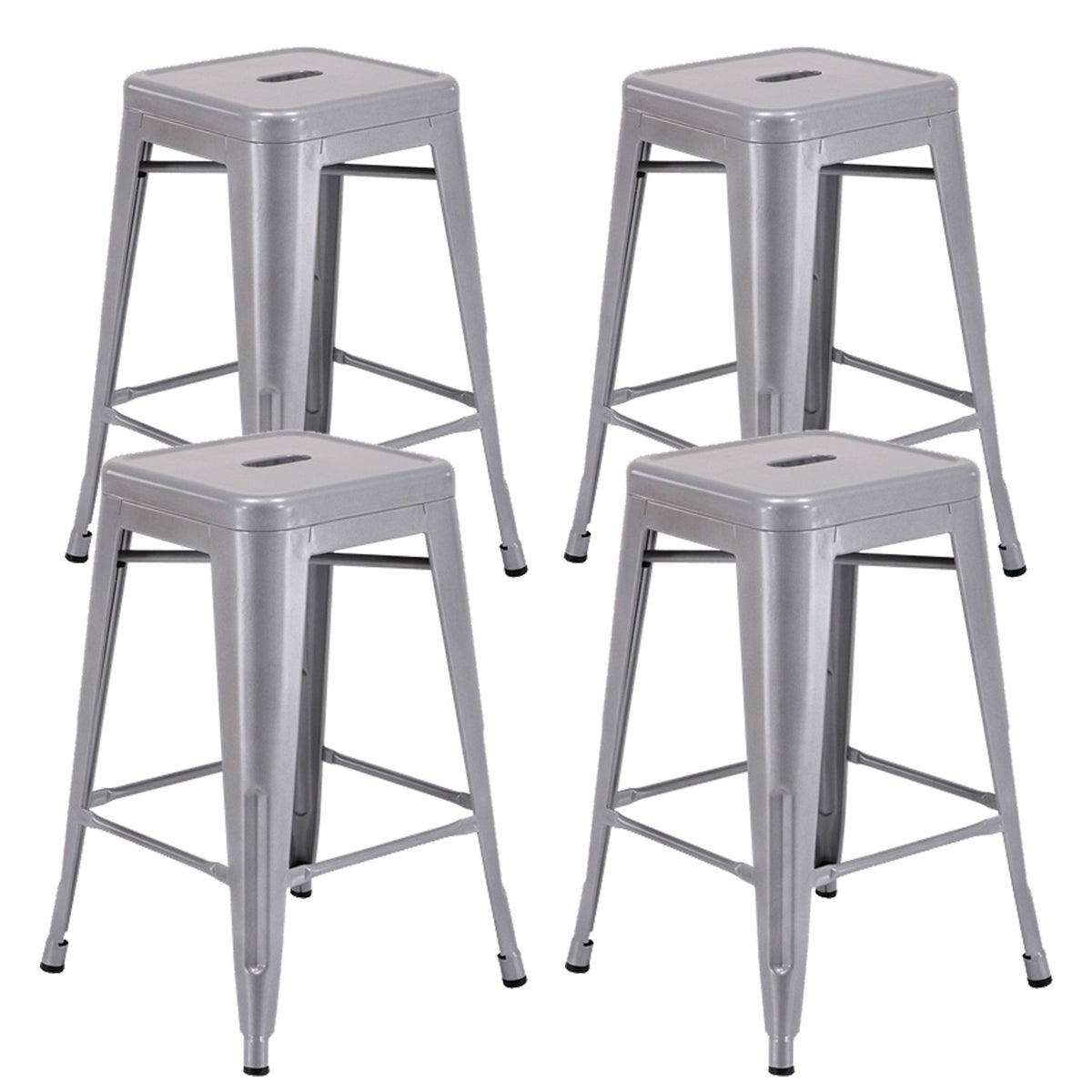 Stackable Industrial Metal Counter Stool Set of 4 Silver S87125
