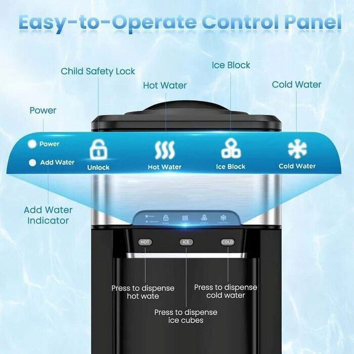 3 in 1 Countertop Water Cooler Dispenser Ice Maker with Ice Block 44 lb Ice Storage V478