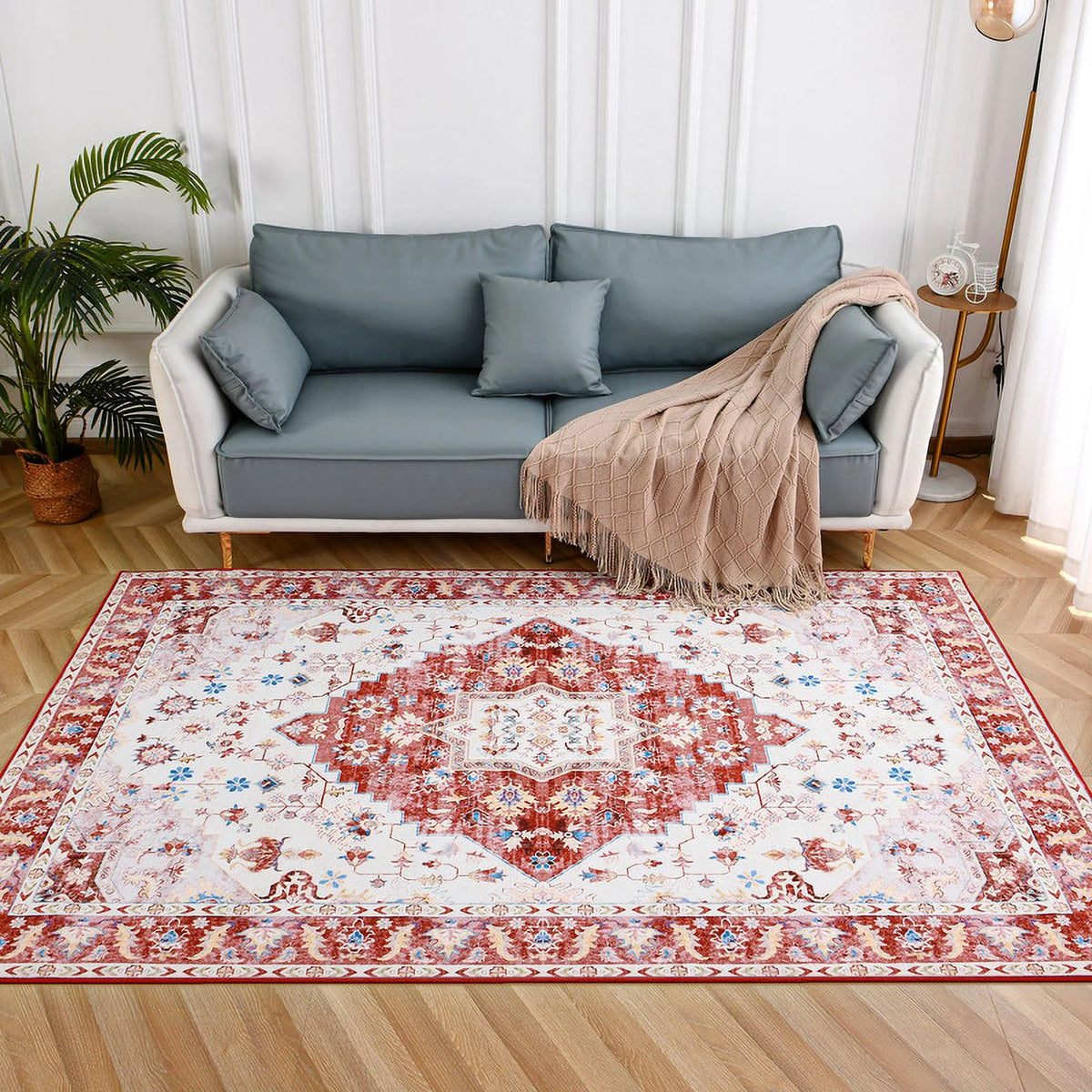 Vintage Boho Fluffy Chenille Area Rug 4'X6' Red D90600