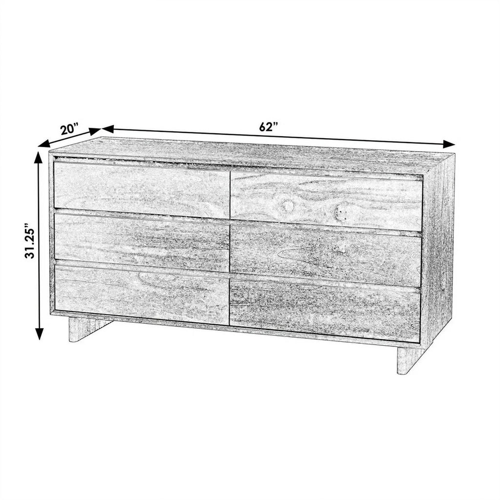 Brown 6 Drawer Wood Dresser D3861