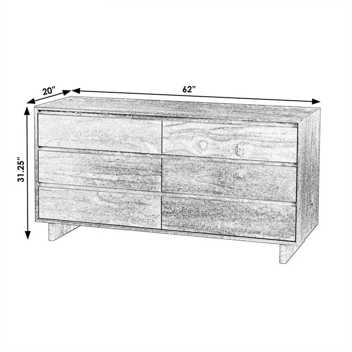 Brown 6 Drawer Wood Dresser D3861