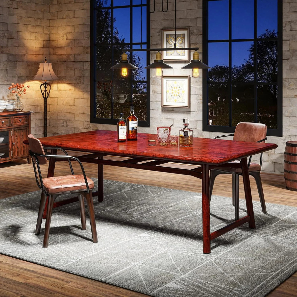 63" Rectangular Wood Dining Table with Metal Legs O166