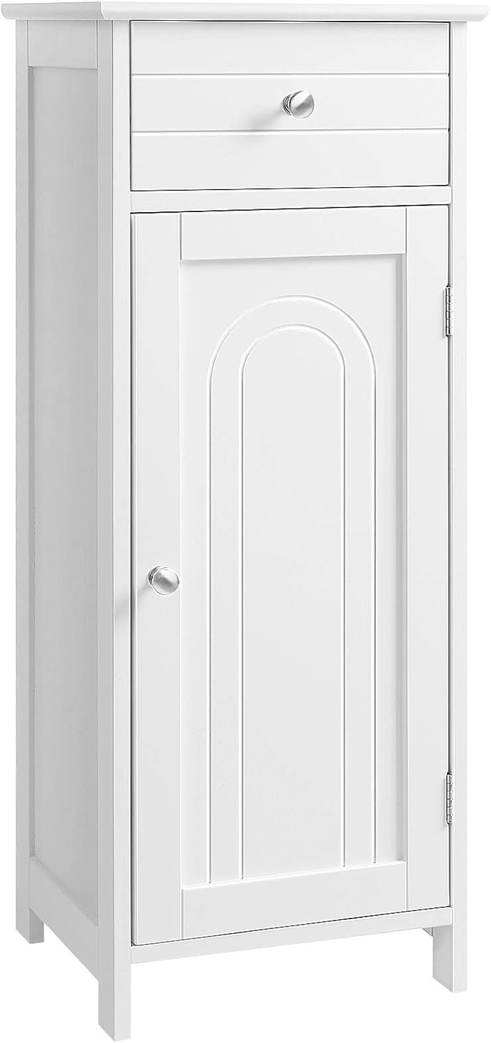 White Wooden Bathroom Floor Cabinet with Drawer and Adjustable Shelf T314
