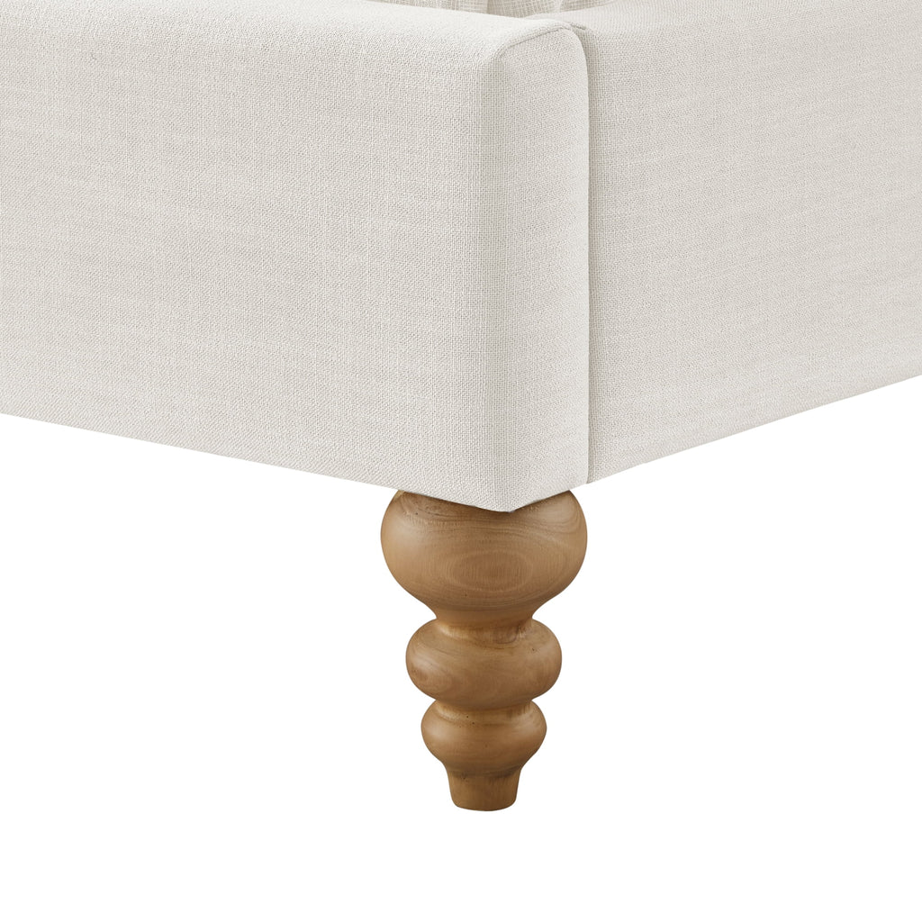 Cream White Tufted Linen Twin Size Bed Frame K191309
