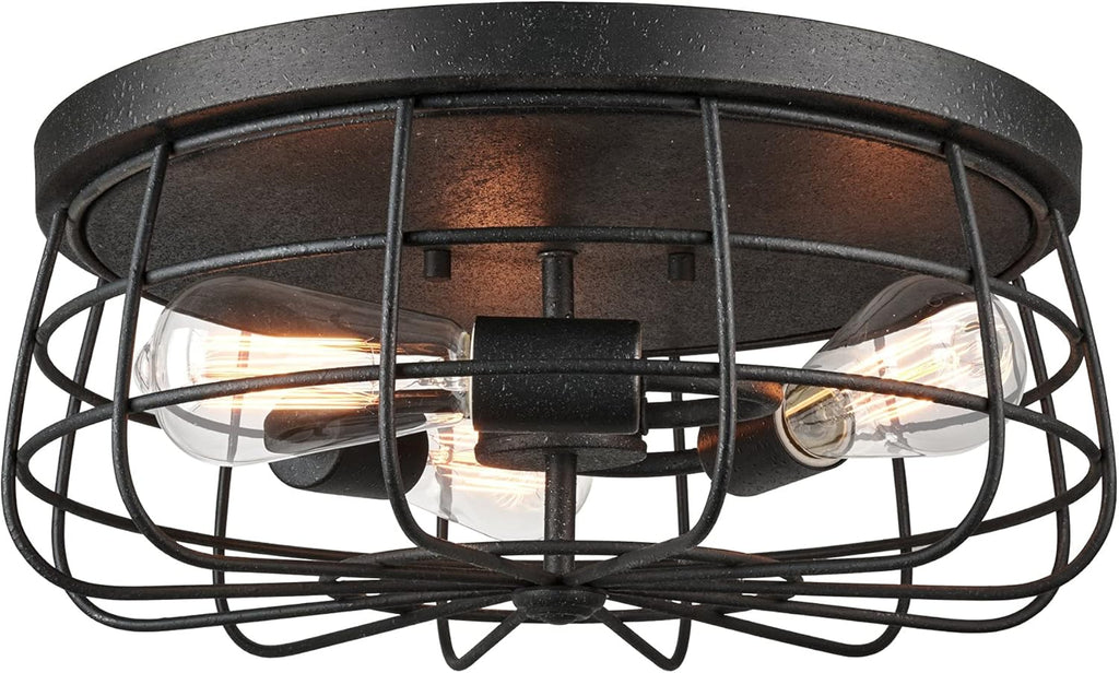Textured Black 3-Light Cage Flush Mount Ceiling Light M208307