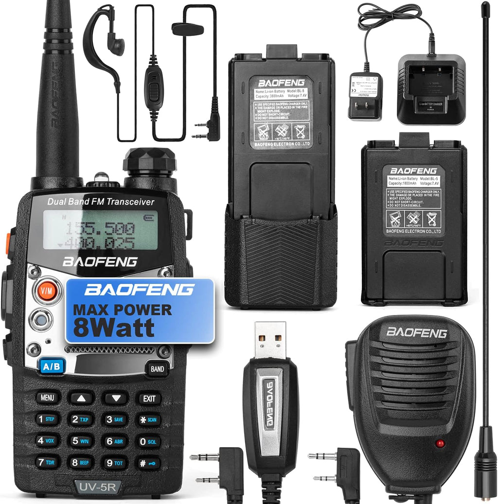 UV-5R Pro Dual-Band 2-Way Radio Handheld Walkie Talkies with 2 Rechargeable Battery and Earpiece E7465