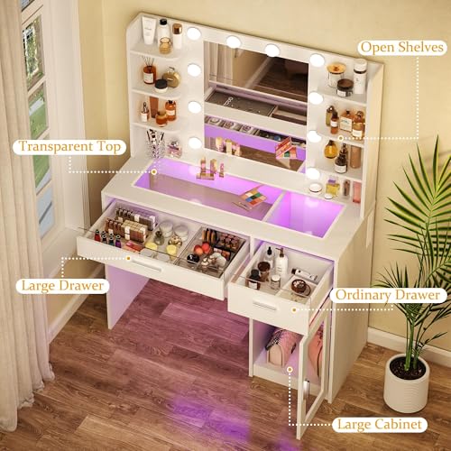White Vanity Desk with Mirror and Lights W82081