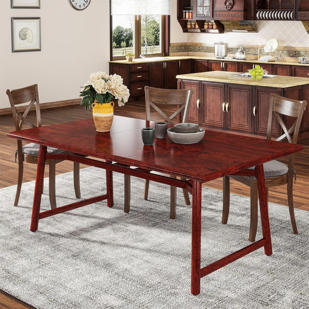 63" Rectangular Wood Dining Table with Metal Legs O166