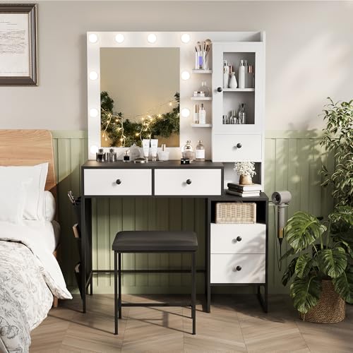 White Makeup Vanity Desk with Mirror and Lights C2734