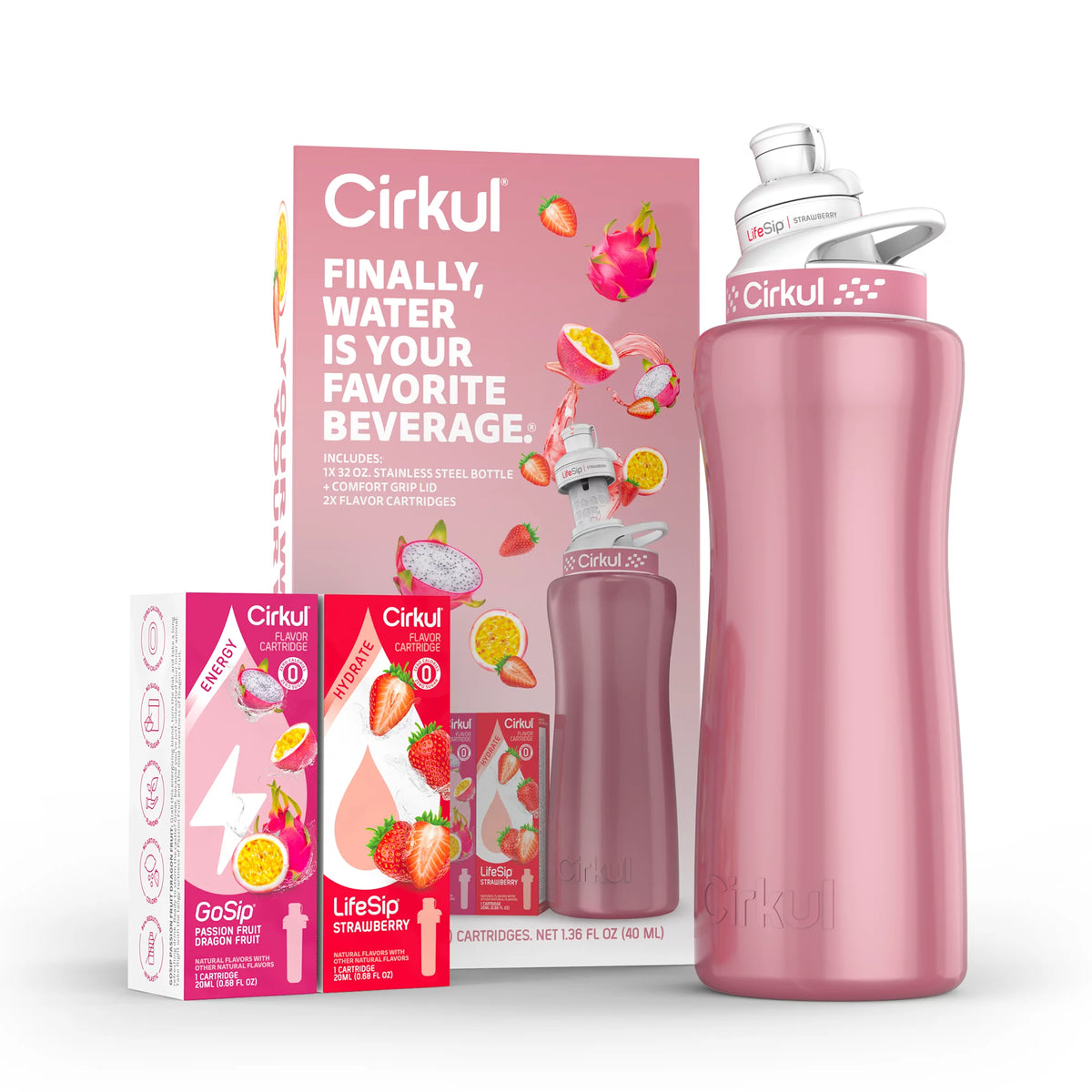 32oz Rose Gold Stainless Steel Water Bottle Starter Kit with Lid and 2 Flavor Cartridges Q107498
