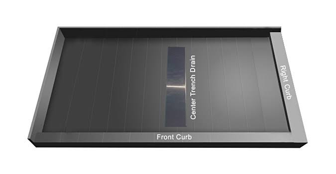 Double Curb Shower Pan with Center Trench Drain L304