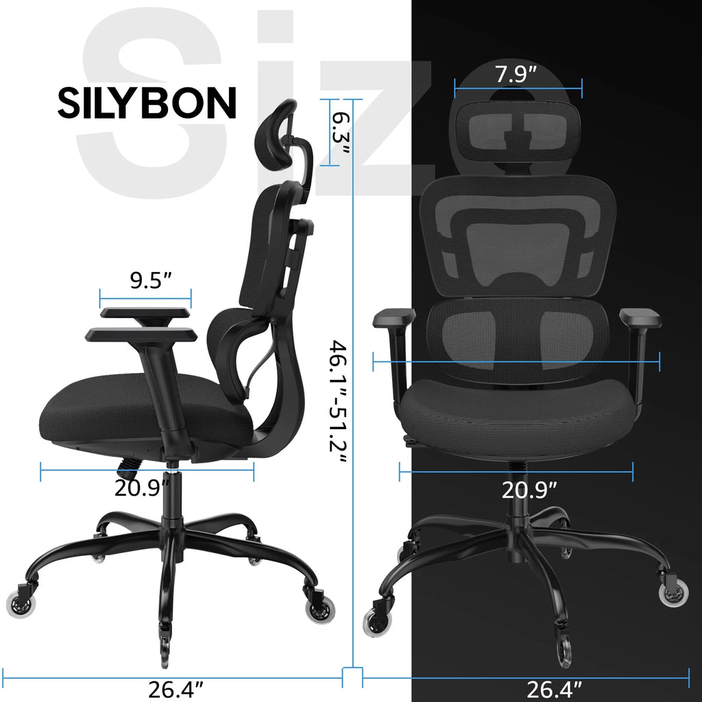 Black Ergonomic Mesh Office Chair with Lumbar Support and Wheels L3038