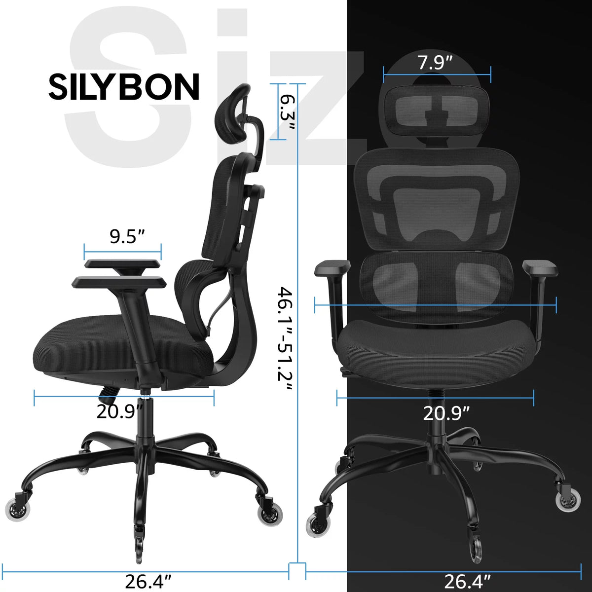 Black Ergonomic Mesh Office Chair with Lumbar Support and Wheels L3038