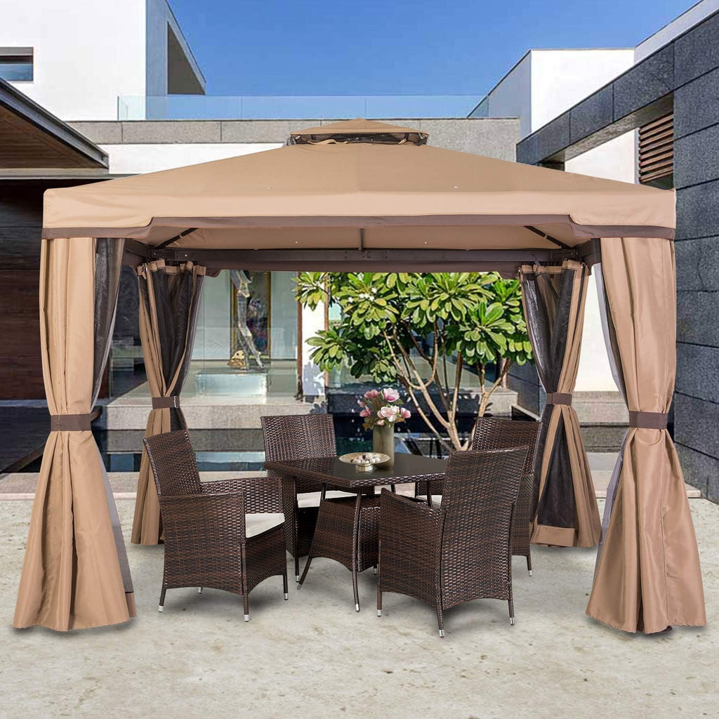 Beige 10 x 10 FT Outdoor Patio Gazebo with Mosquito Netting Z640337