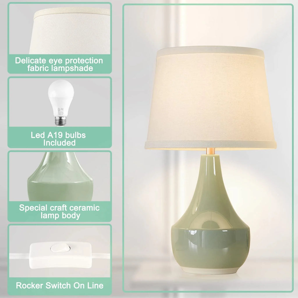 Sage Green Ceramic Table Lamp Set of 2 with Rocker Switch R48882