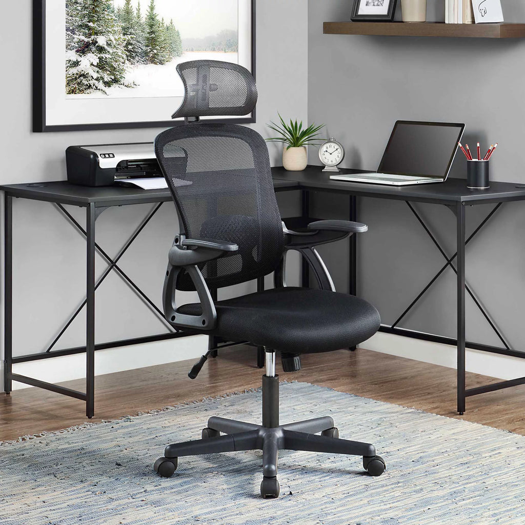 Black Fabric Ergonomic Office Chair with Adjustable Headrest Z818