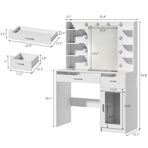 White Vanity Desk with Mirror and Lights W82081