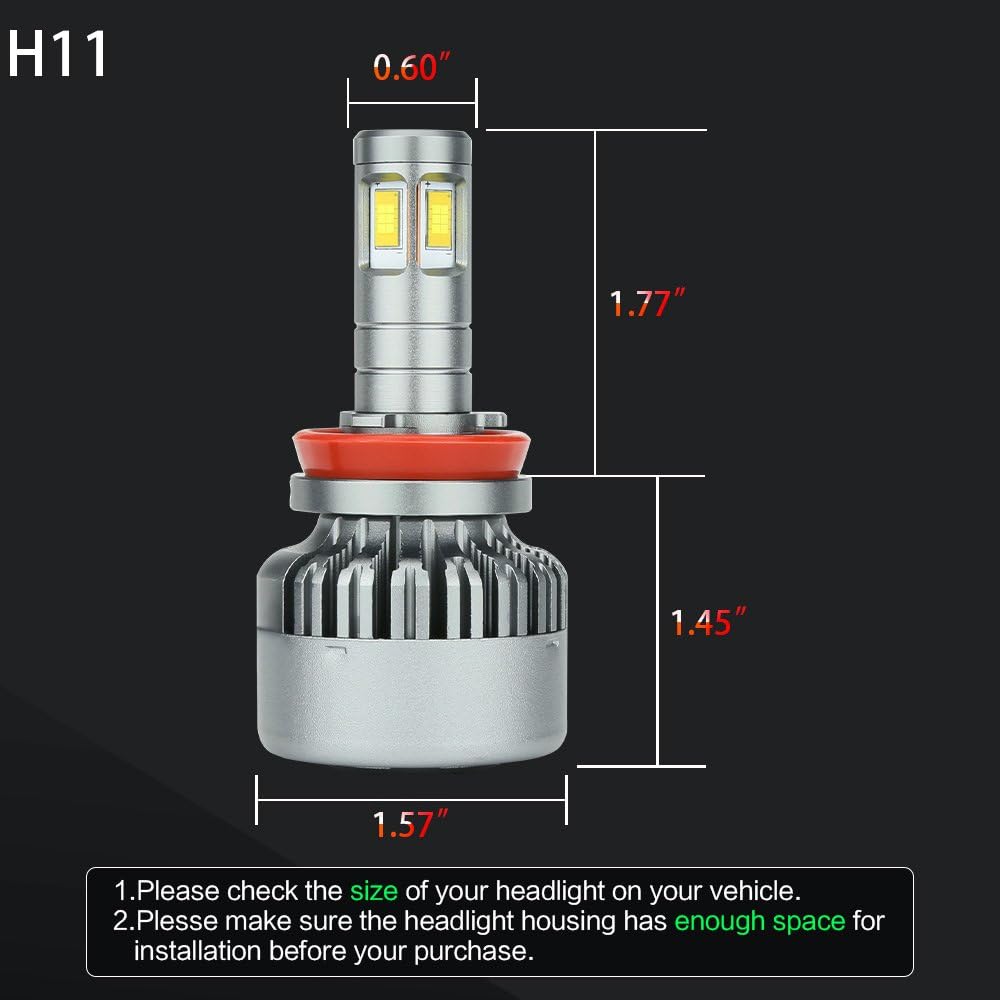 H11 LED Headlight Bulbs 6000K Low Beams Fog Lights Pack of 2 G9736