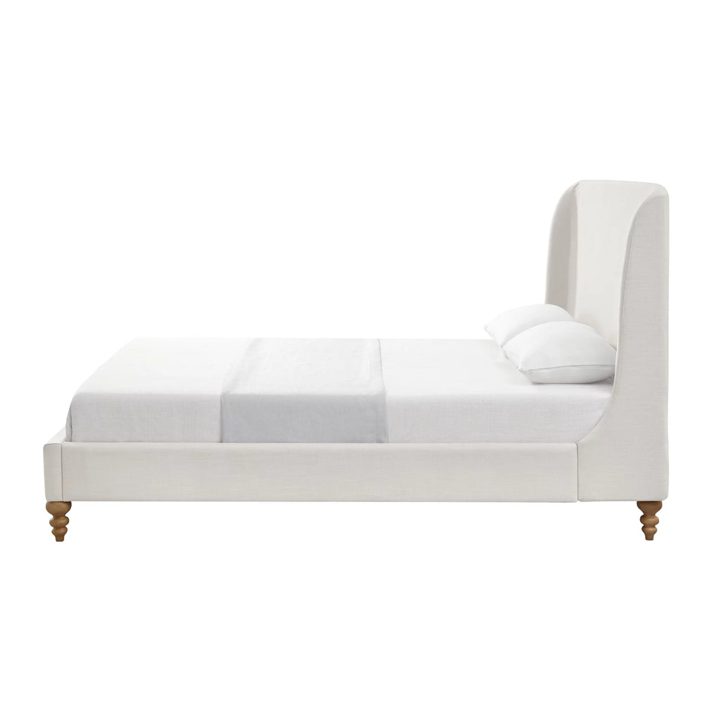 Cream White Tufted Linen Twin Size Bed Frame K191309