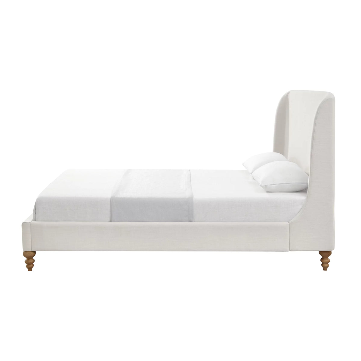 Cream White Tufted Linen Twin Size Bed Frame K191309