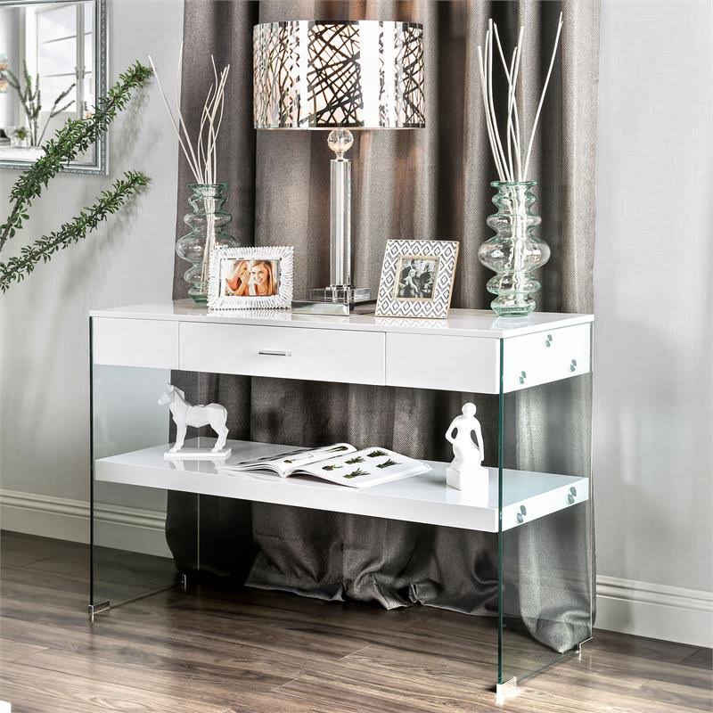 White Storage Console Table Z848