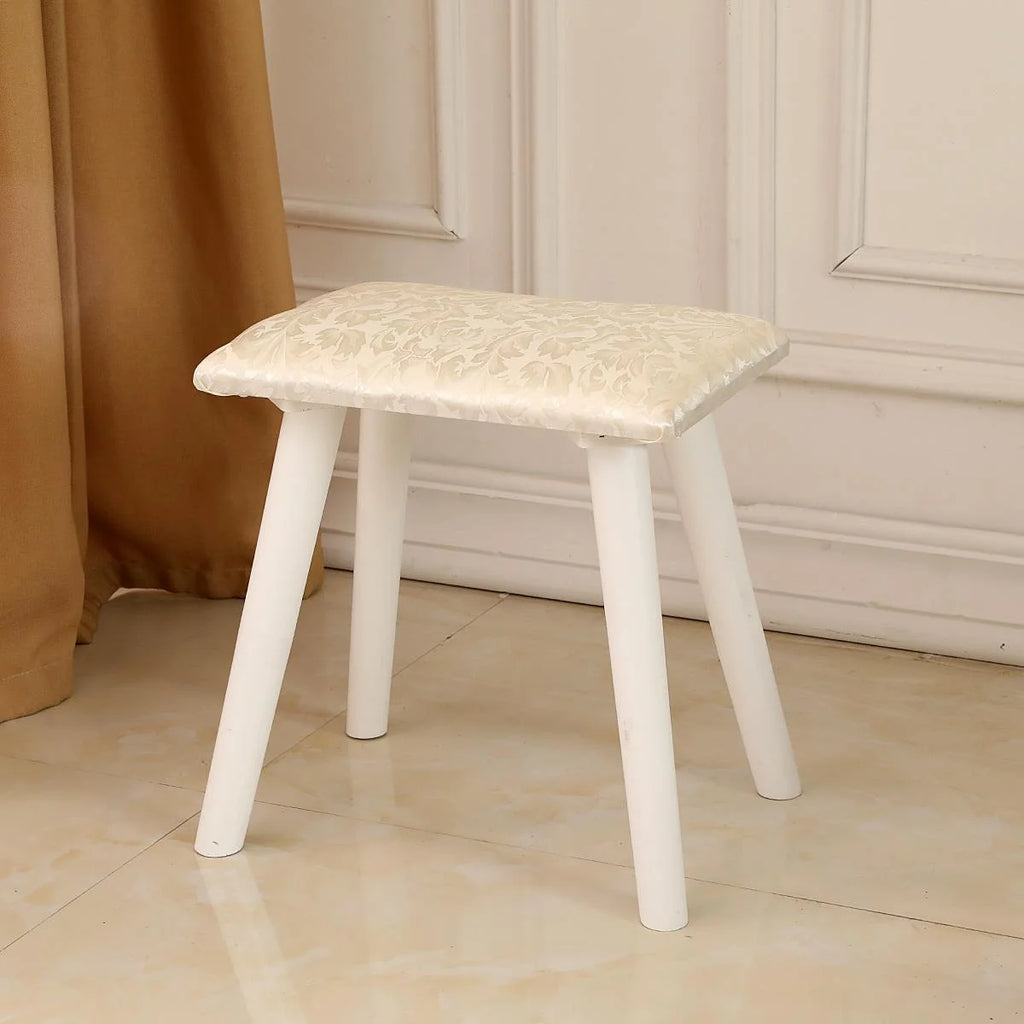 White Round Makeup Vanity Table with Lighted Mirror and Cushioned Stool S457601