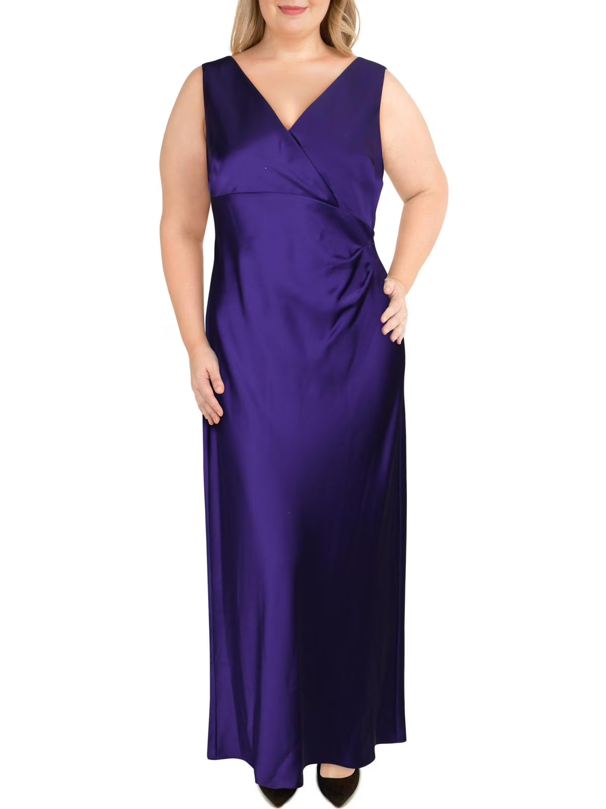Purple Sleeveless Faux Wrap Formal Dress K457804