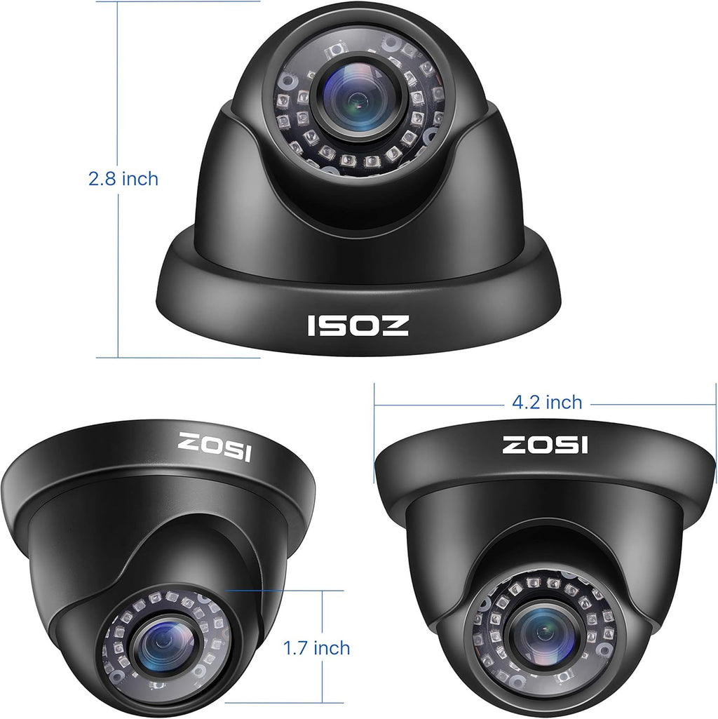 4 Pack 2MP 1080p HD-TVI Black Dome Security Camera with 80ft Night Vision T482