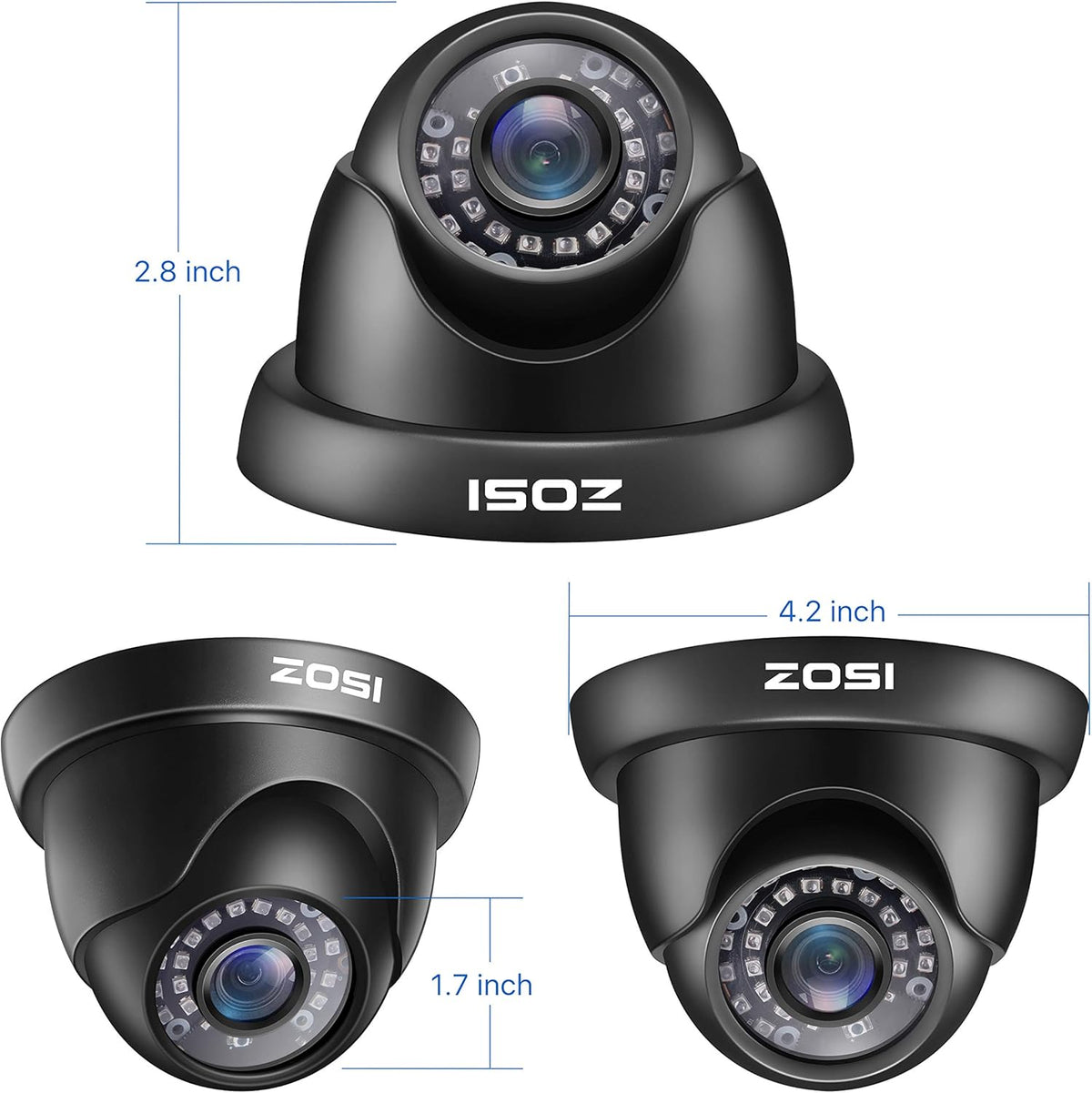 4 Pack 2MP 1080p HD-TVI Black Dome Security Camera with 80ft Night Vision T482