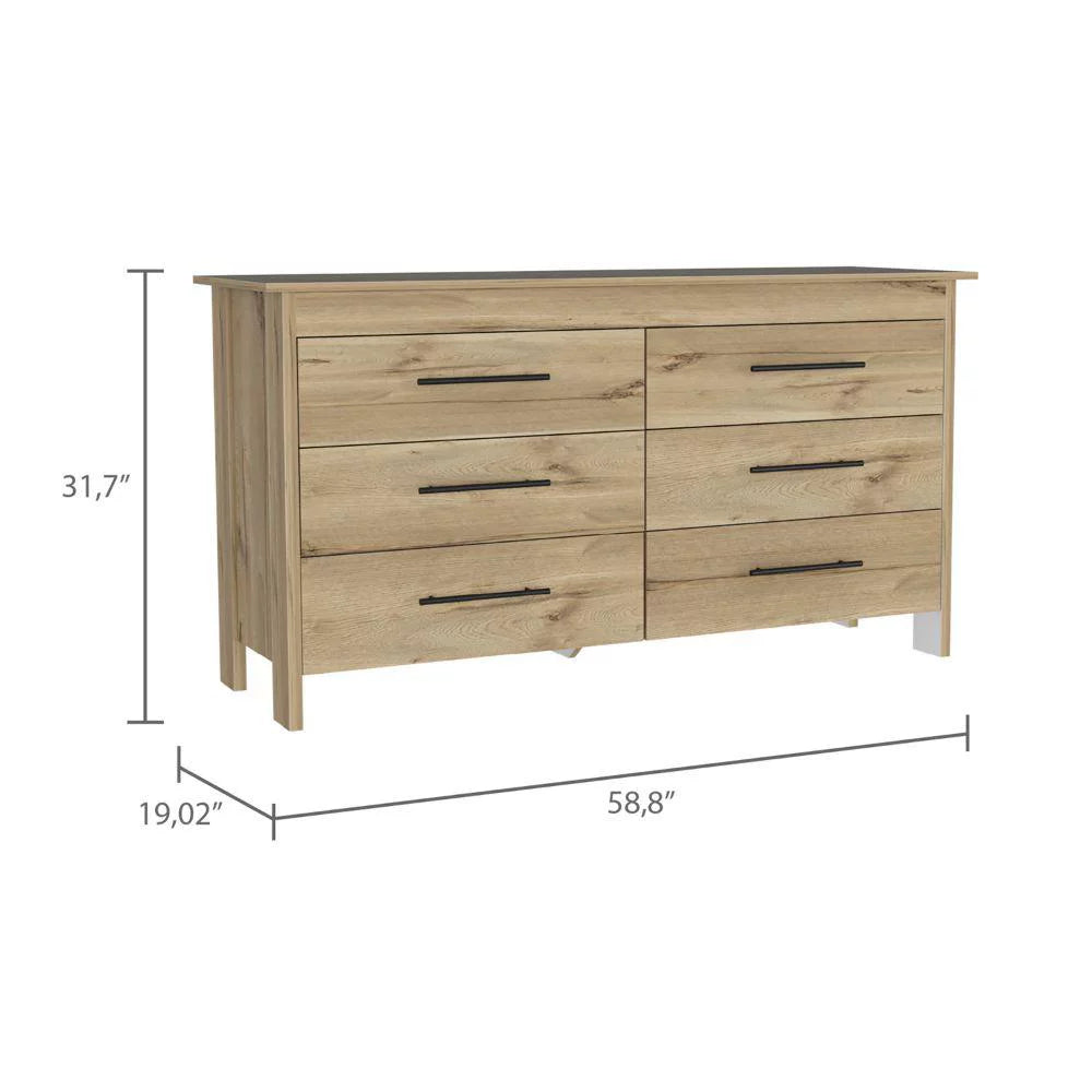 Light Oak White 6 Drawer Double Dresser O7749