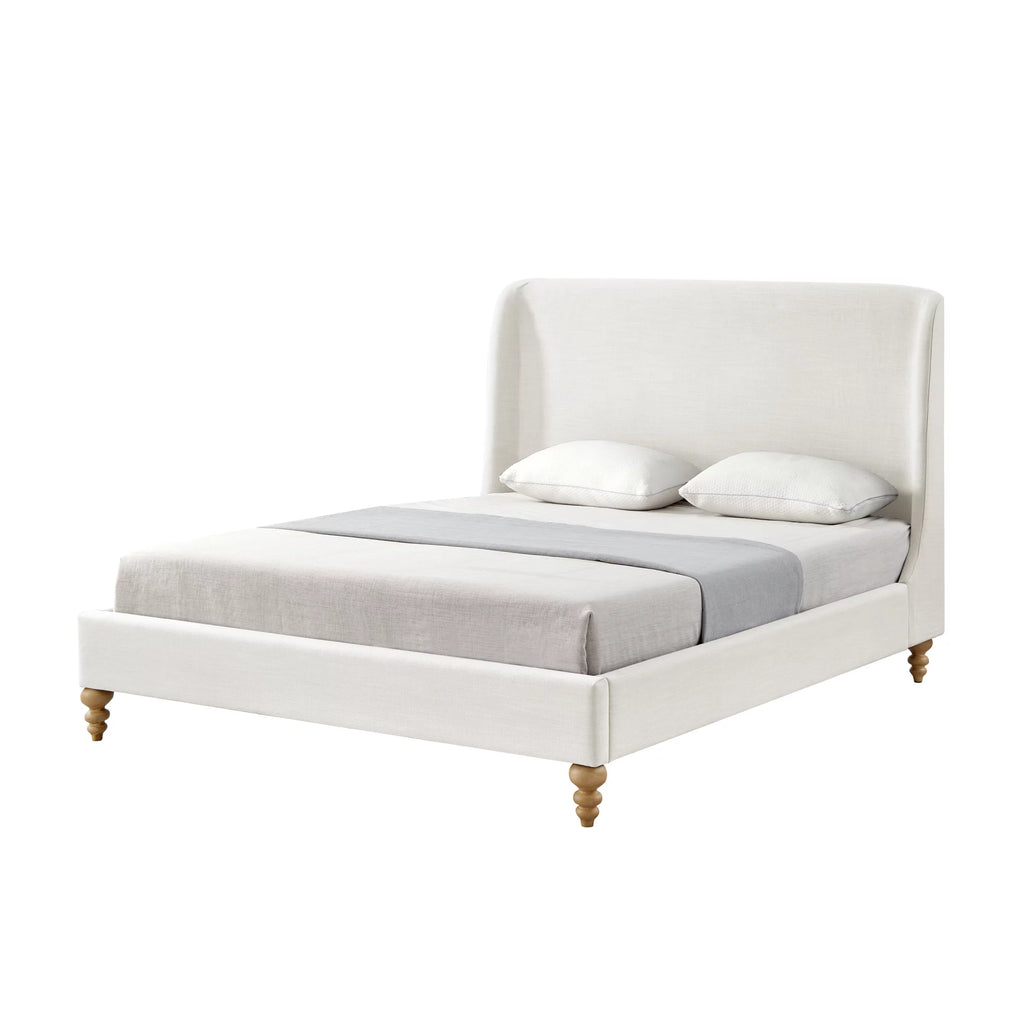 Cream White Tufted Linen Twin Size Bed Frame K191309