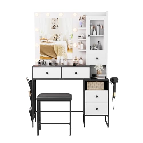White Makeup Vanity Desk with Mirror and Lights C2734