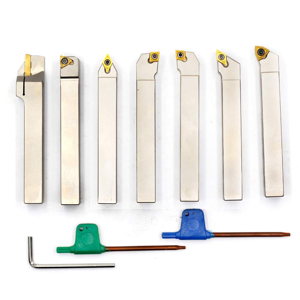 1/2 Shank 7 Pieces Set Indexable Lathe Turning Tool Holder, Nickel Plated Metal Cutting Tools, Pack of 2 F5829