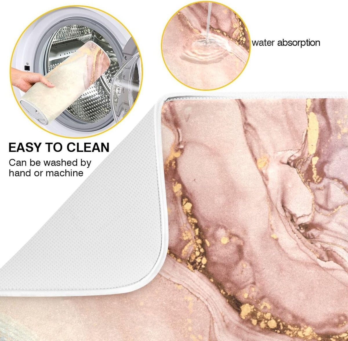 Gold Pink Marble Texture Dish Drying Mat 18x24Inch T592
