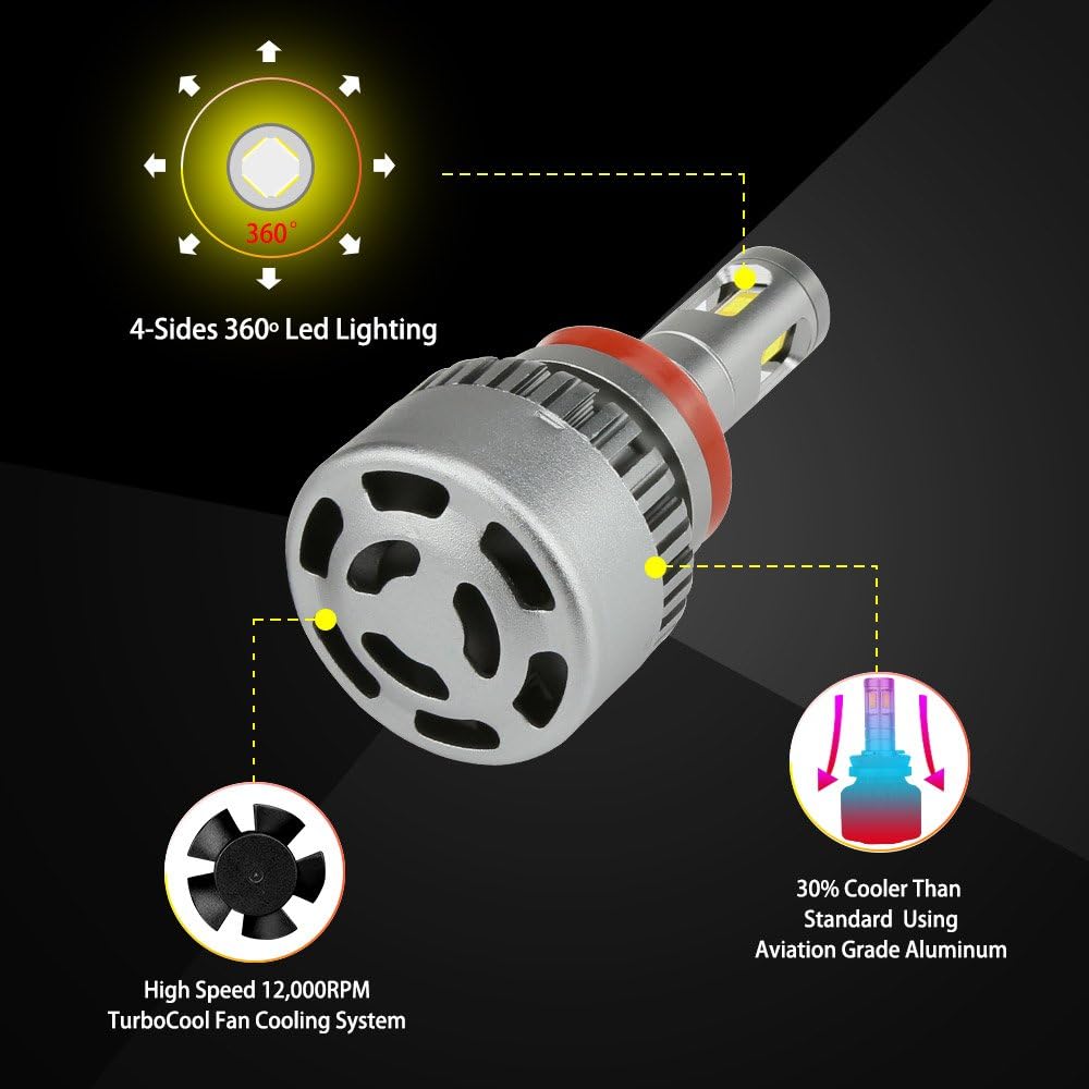 H11 LED Headlight Bulbs 6000K Low Beams Fog Lights Pack of 2 G9736