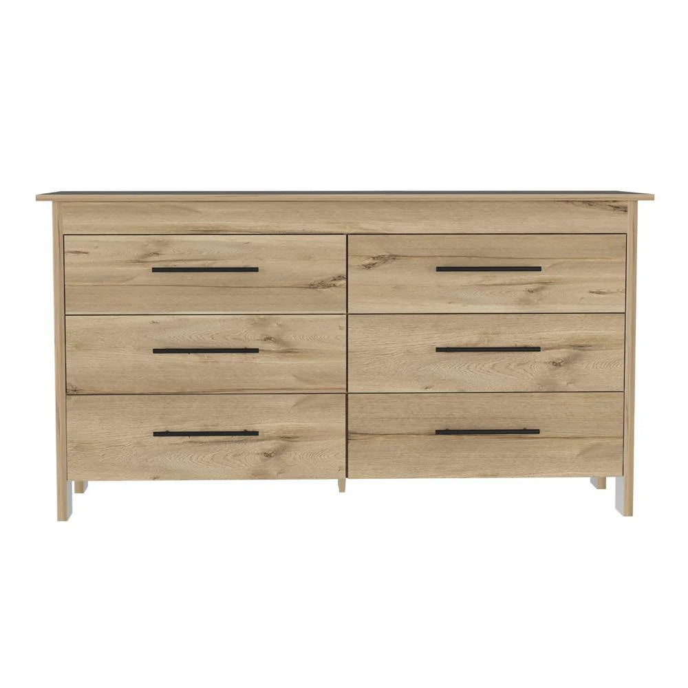 Light Oak White 6 Drawer Double Dresser O7749
