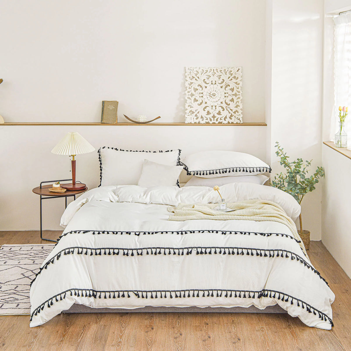 White Black Tassel King Duvet Cover Set Y3165
