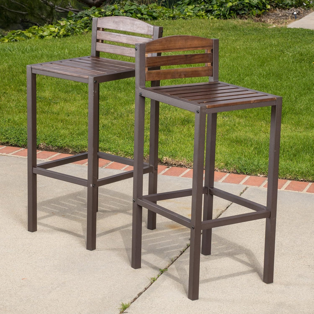 2-Pcs Set Dark Brown Acacia Barstools S9994