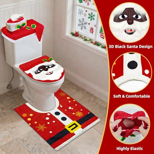 Black 4 Pcs Christmas Toilet Seat Cover Set L7515