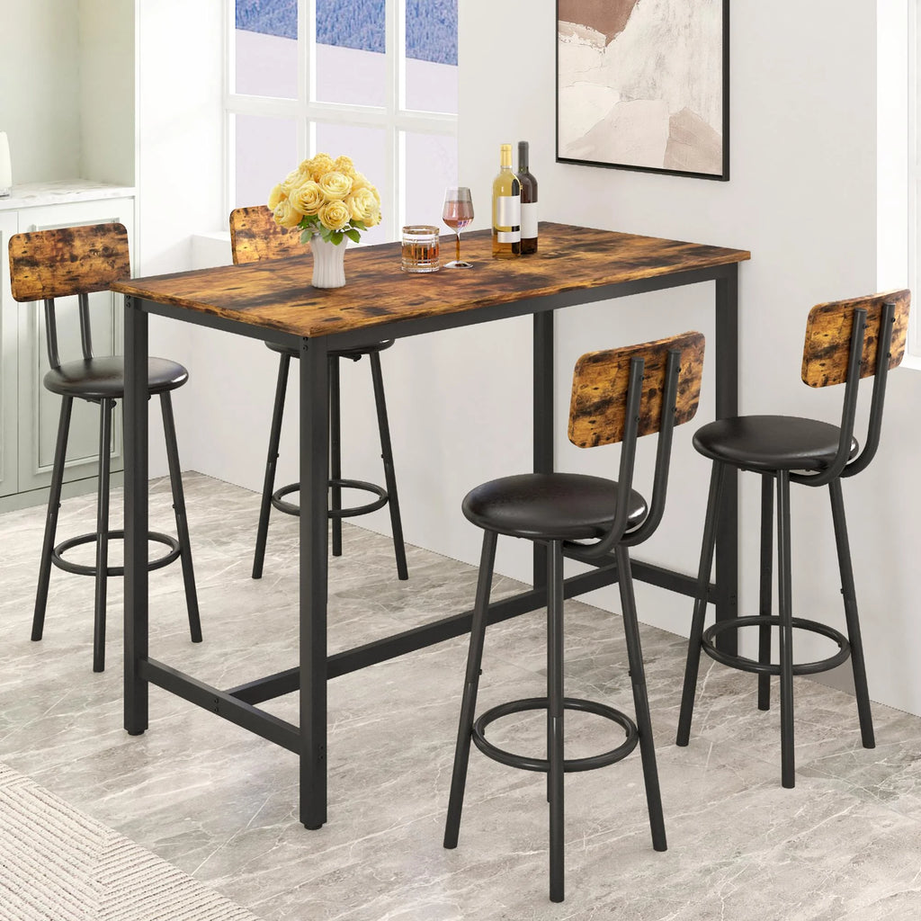 5 Piece Bar Height Dining Table Set with Upholstered Stools C302072