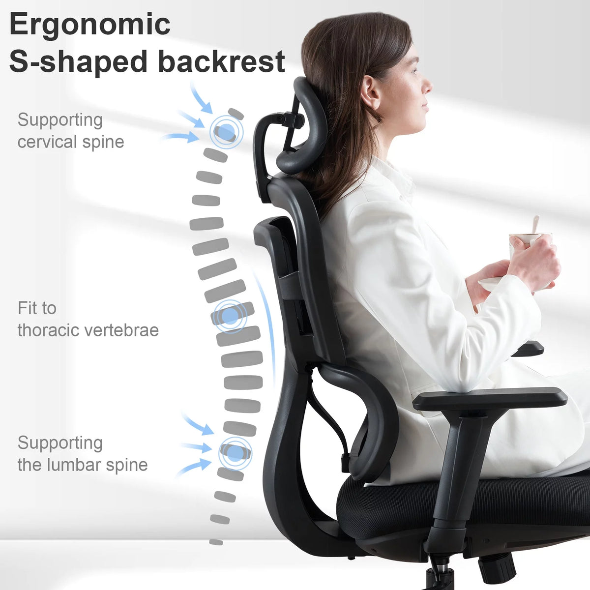 Black Ergonomic Mesh Office Chair with Lumbar Support and Wheels L3038