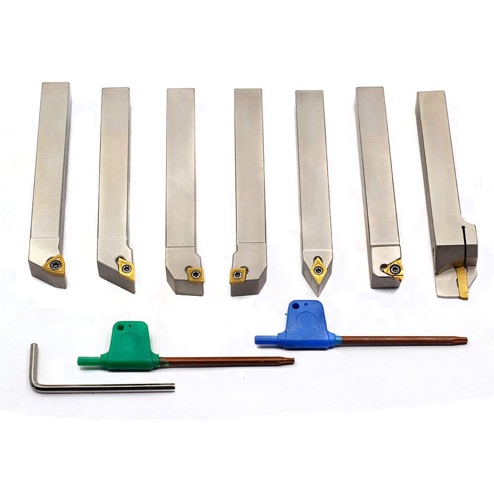 1/2 Shank 7 Pieces Set Indexable Lathe Turning Tool Holder, Nickel Plated Metal Cutting Tools, Pack of 2 F5829