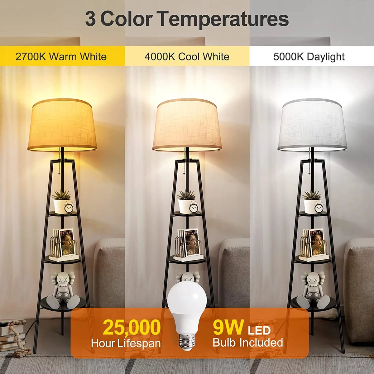 Black Tripod Floor Lamp with Shelves P21118