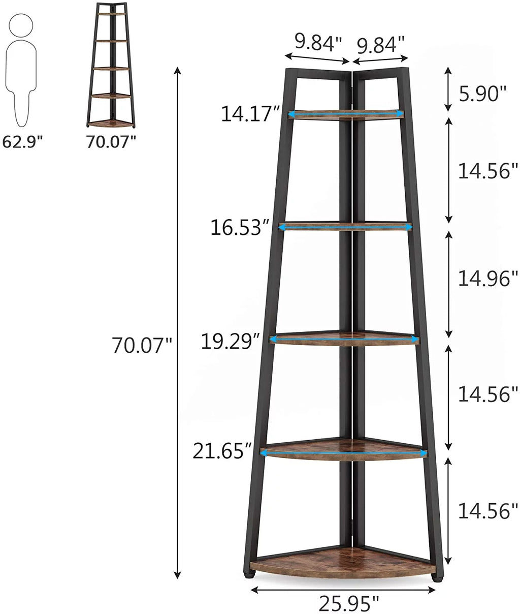70 inch 5 Tier Corner Bookshelf E325040