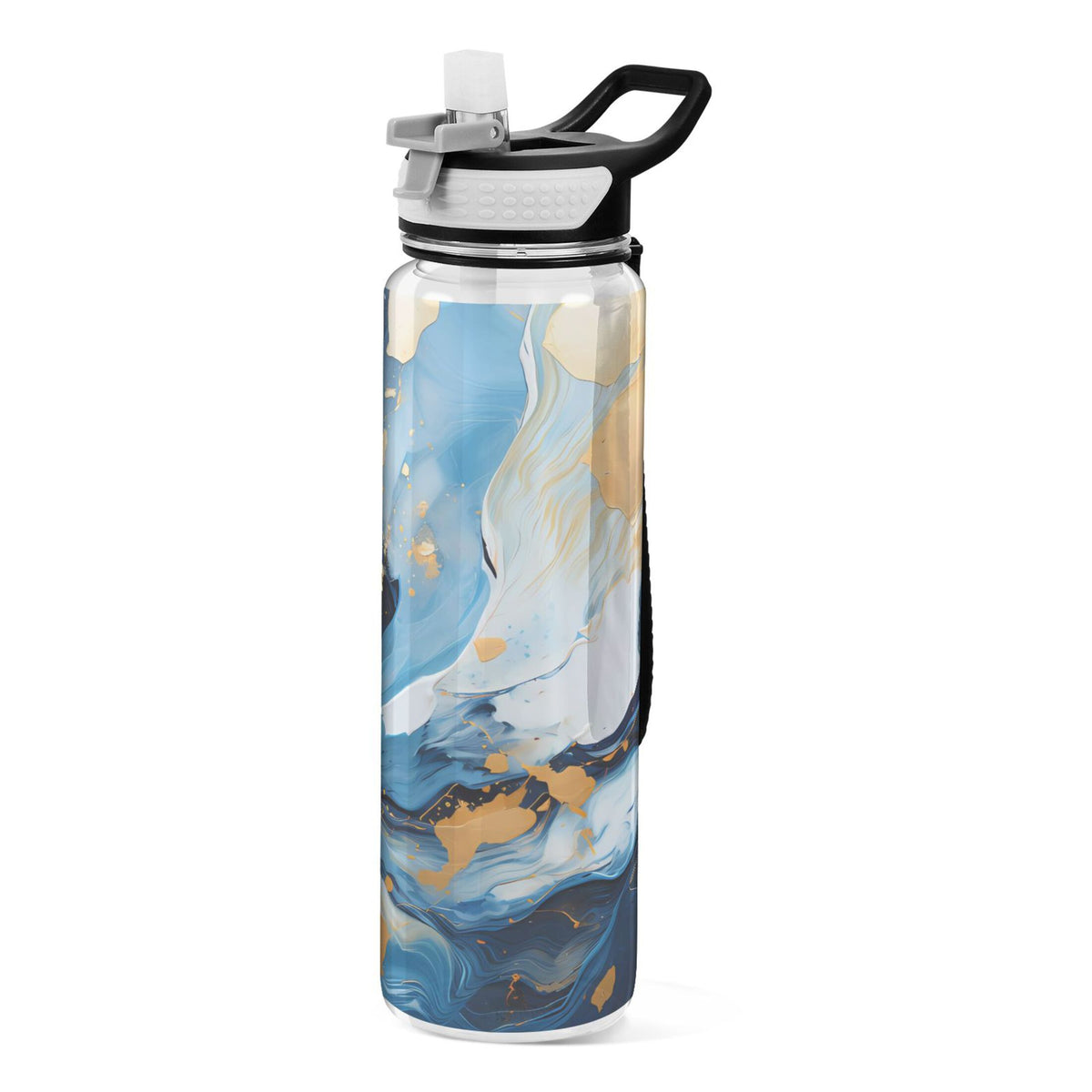Marble Blue and Gold 32oz Tritan Leakproof Water Bottle with Straw Q70106