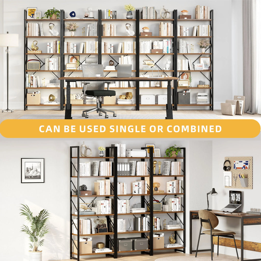 6 Tiers 69 inch Freestanding Bookshelf Black & Brown Q801862