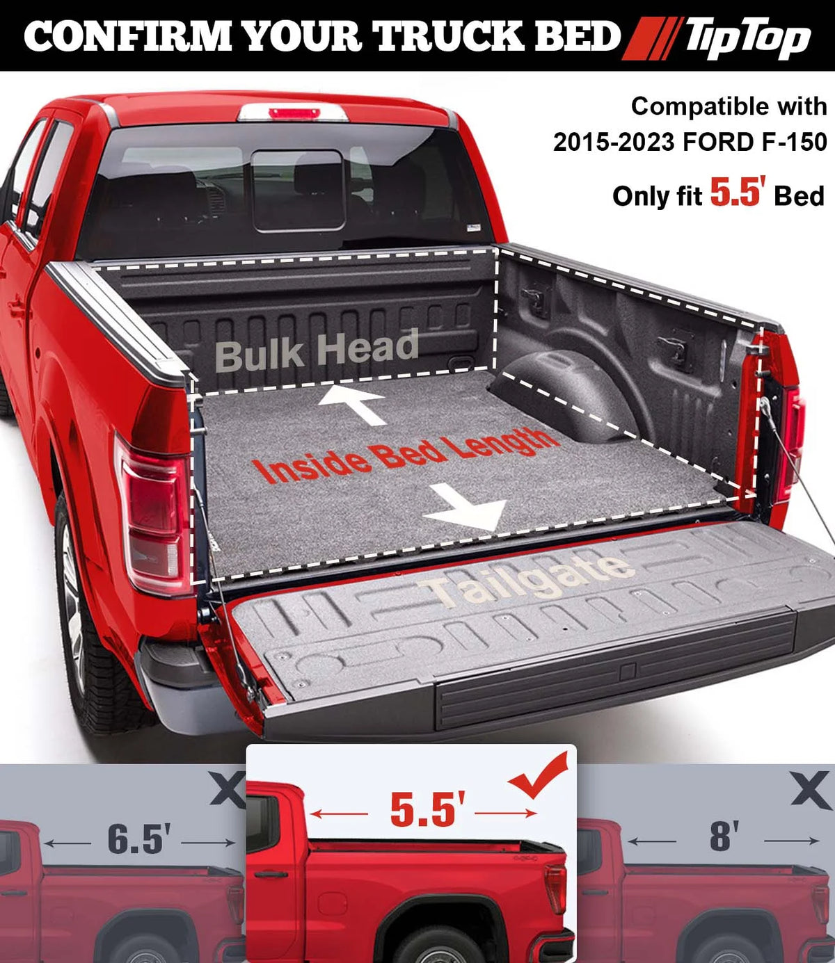 Tri-Fold Hard Tonneau Cover Truck Bed FRP On Top 5.5ft Bed C30174